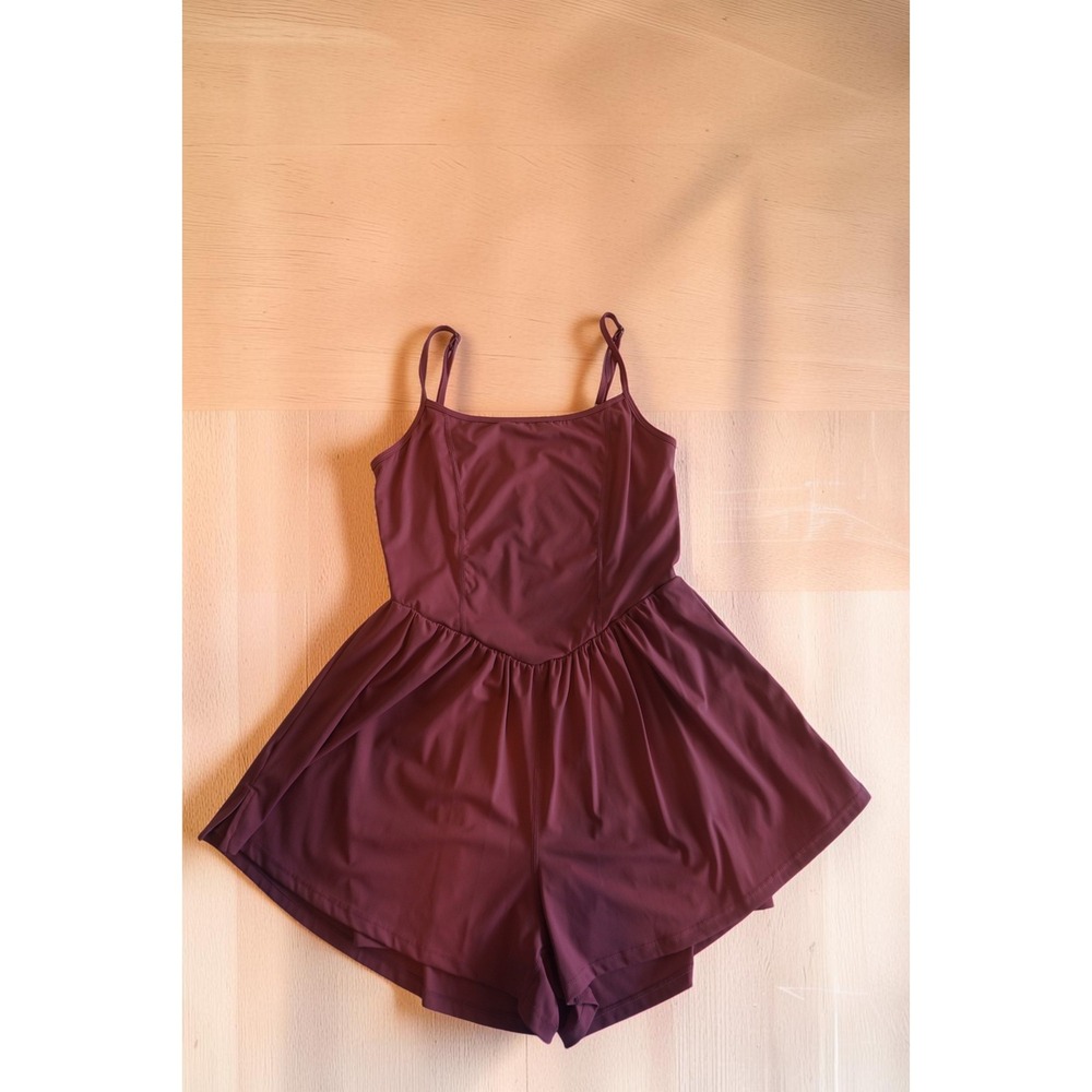 Athletic Exercise Dress with Built-in Shorts Romper Burgundy Medium